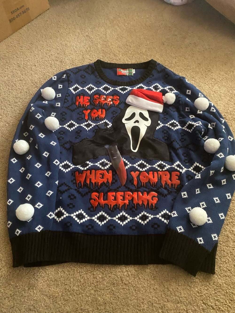 Spencer's Workshop Ghost Face Light-Up Ugly Christmas Sweater Scream Size L